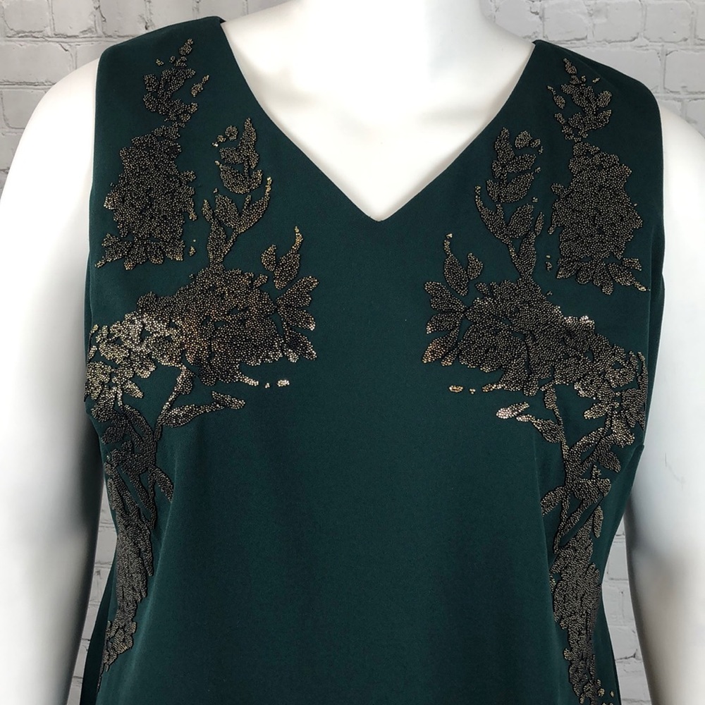 !!Calvin Klein Green And Gold V Neck Dress Size16W - Picture 2 of 7